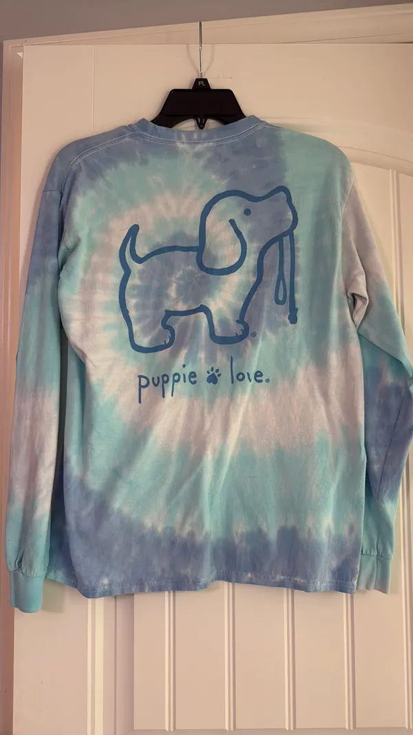 Blue Tie-dye puppie love long sleeve shirt - Image 2