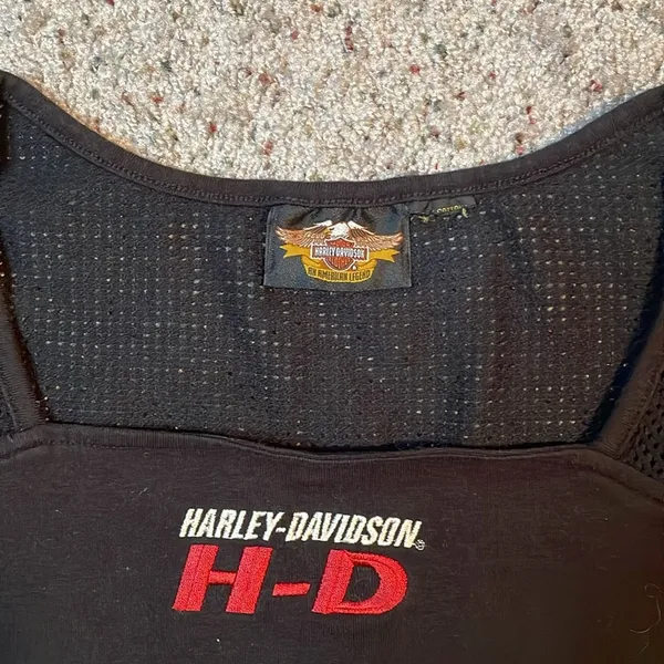 Harley Davidson Woman’s Fitted Black Fishnet Shirt Size Large‎ - Image 2
