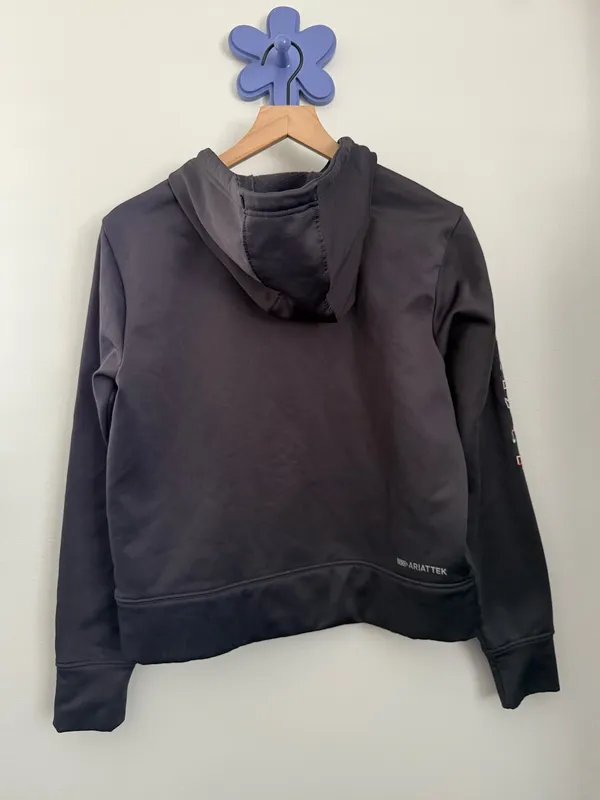 Ariat Tek Women’s Small 1/4 Zip Hoodie Drawstring Grey Outdoor Active Logo - Image 3