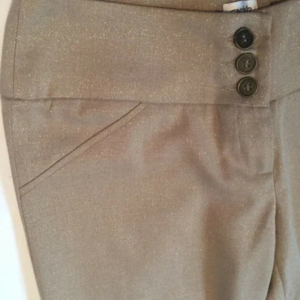 Cache Crop Gold Metallic Pant 3" Wide Waist Self Belt Stretch New $118 NWT Sz 6 - Image 7