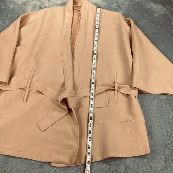 Stefanel Kimono Jacket Silk Linen Womens 12 Light Orange Tie Waist Long Sleeve - Image 8