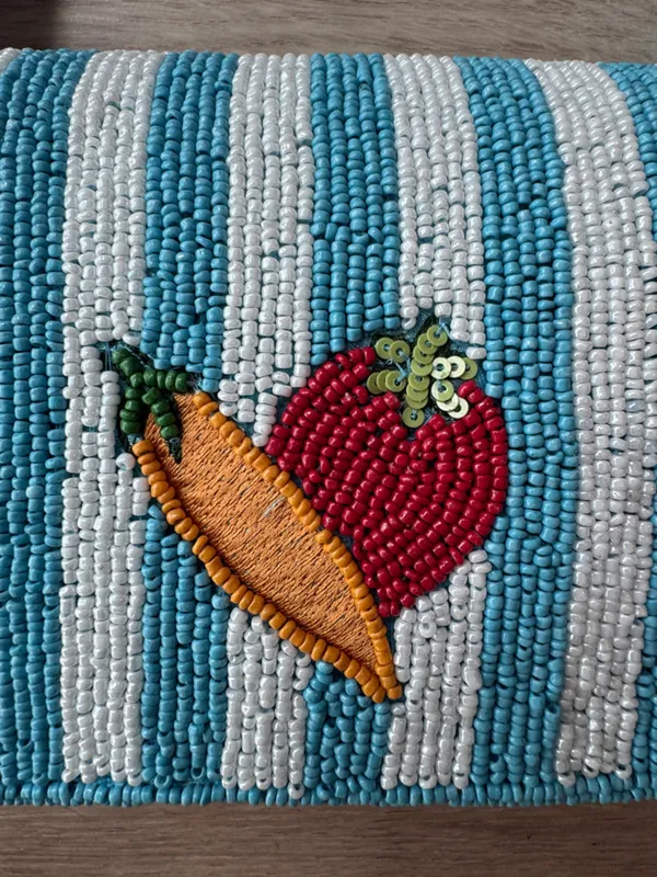 Handcrafted in India Blue Striped Vegetable Beaded Bag Viral TikTok NWT - Image 9