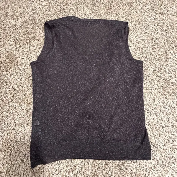 White House Black Market Grey Metallic Knit Surplice Wrap Sleeveless Top M - Image 5
