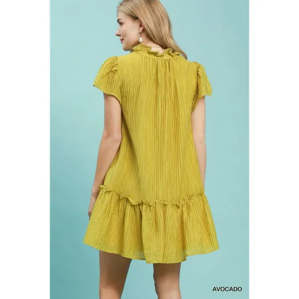 Umgee Textured‎ Ruffle Hem Mini Dress - Avocado - Medium - Image 3