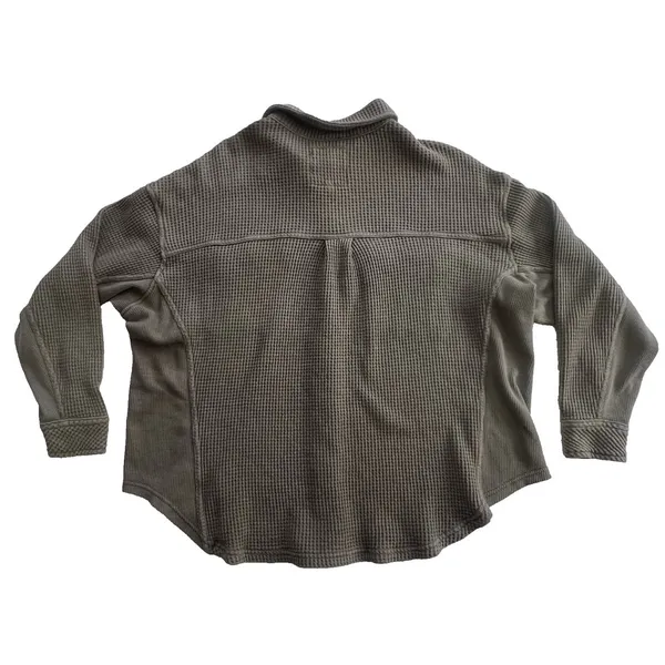 Aerie LumberJane Waffle Shirt Shacket Women’s XS Button Down Oversized Green - Image 3