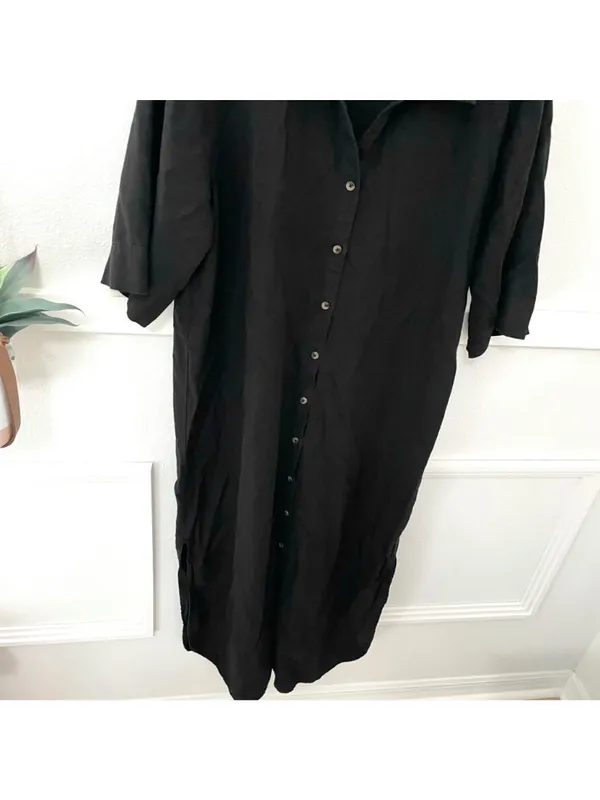 Z Supply Brise Linen Blend Midi Dress in Black Size L - Image 3