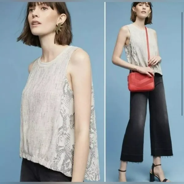 AKEMI + KIN Anthropologie Marietta‎ Cocoon Top Shirt Blouse Gray Snake Skin - Image 7