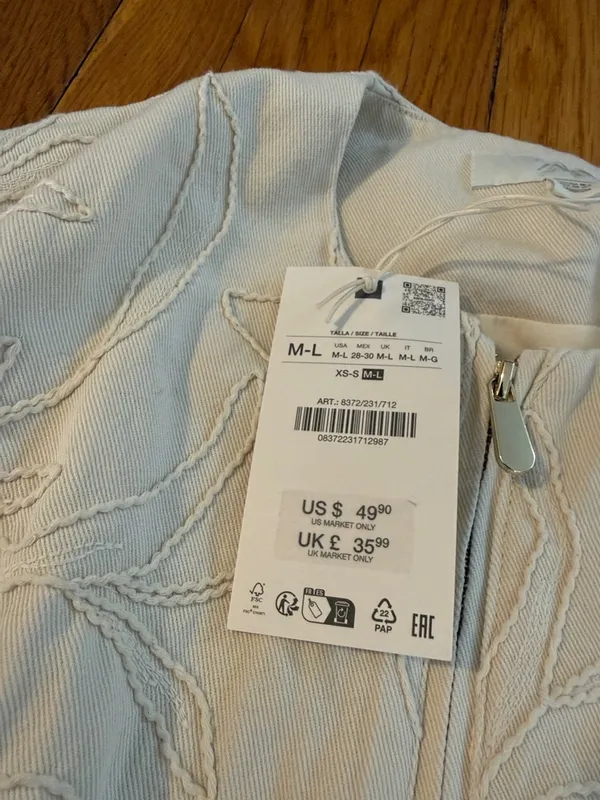 NWT Zara Cream Embroidered Zip-Front Vest blogger favorite M/ L floral - Image 5