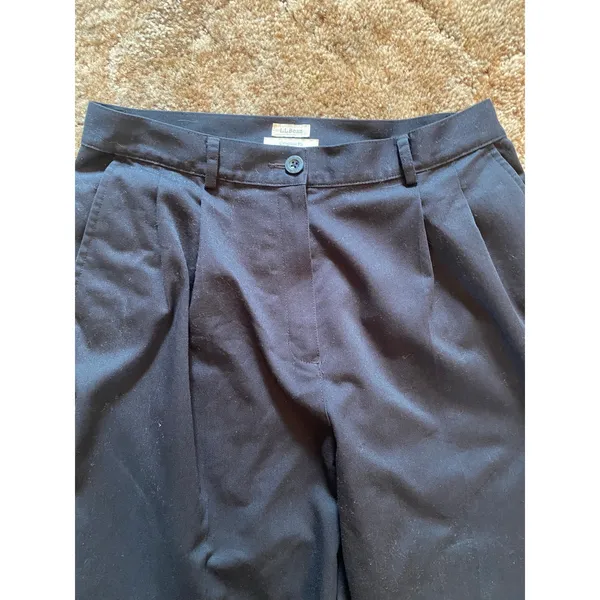 L.L. Bean Black Pleated Front Trouser Pants High Rise Relaxed Fit Structured - Image 2