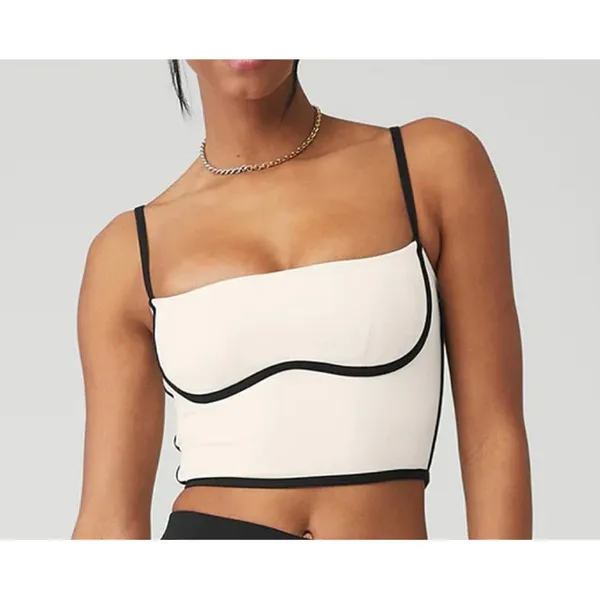 Alo Airbrush Streamlined Bra Tank Ivory Black Padded Sports Bralette Crop Top XS - Image 5