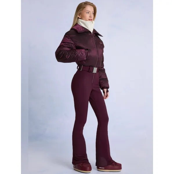 Bo+Tee Oh Polly Waterproof Burgundy Cream Belted Layered Ski Suit Insulated XS - Image 2
