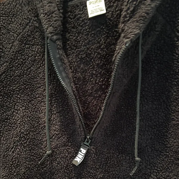 PINK Victoria's Secret Black Hooded Sherpa 1/4 Zip Jacket - Image 4