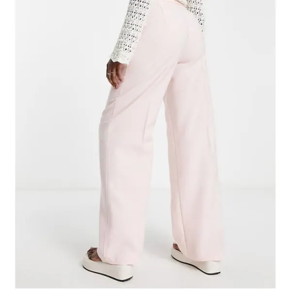Bershka pastel pink linen style wide leg trouser pants - Image 2