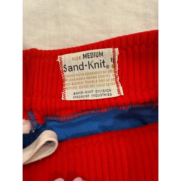 Sand Knit High Rise Pull On Crop Pants Striped Blue Red Medium Athleisure - Image 7