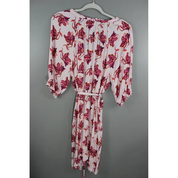 Eloquii Elements Floral Dress Womens 18/20 Pink Great V-Neck Puff Sleeve Midi - Image 5
