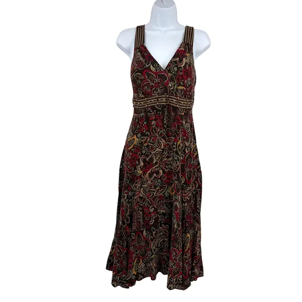 Madison Leigh Boho Floral Beaded Dress Sz 8 Y2K Festival Empire Waist Paisley - Image 2