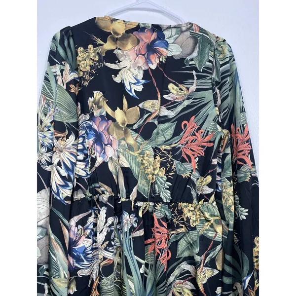 Miss Avenue Long Sleeve Black Floral Printed High Low Dress Size Medium Romantic - Image 6