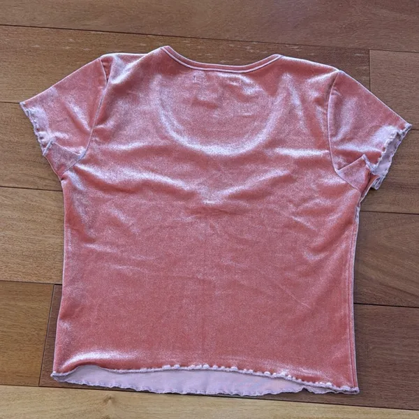 Abercrombie & Fitch Velvet Top Womens Pink Scoop Neck Lettuce Edge XS - Image 5