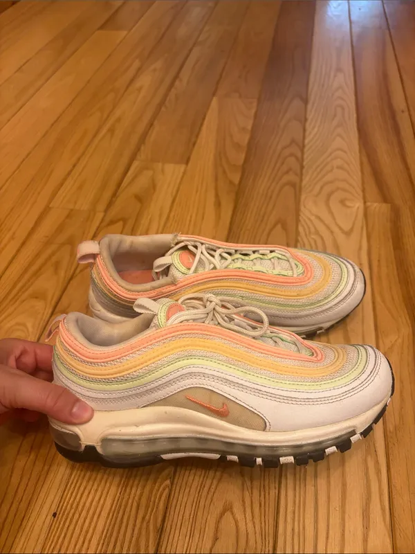 Nike Air Max 97 Essential Sneakers in White Melon Mint Volt Colorway Size 7.5 - Image 2