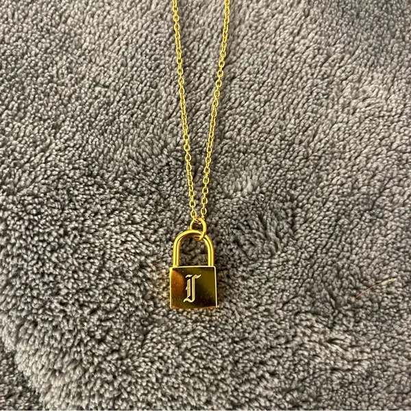 VibeSzn Old English Lock Necklace Gold Plated Stainless Steel Tarnish Free 18” - Image 3