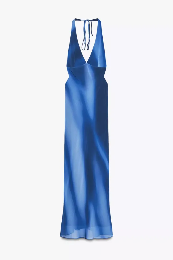 Zara Blue Halter Maxi Dress evening party wedding bohemian - Image 5