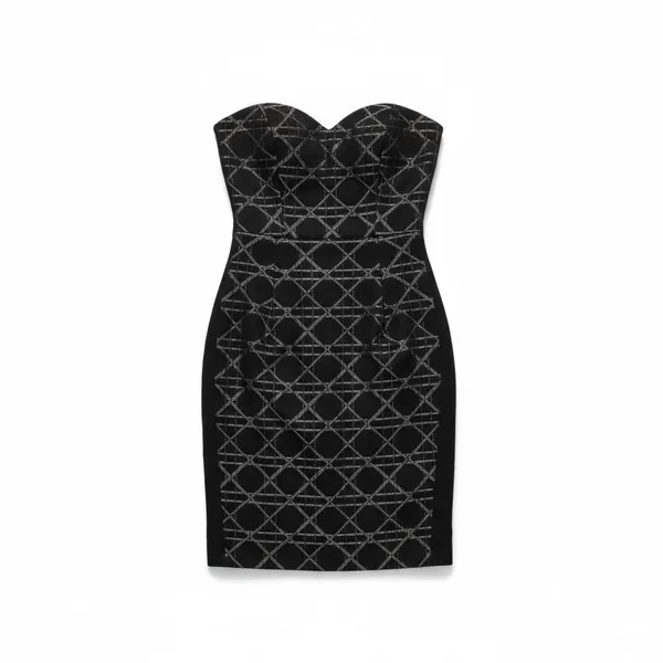Aqua Black Geometric Jacquard Strapless‎ Sheath Dress Size S - Image 2