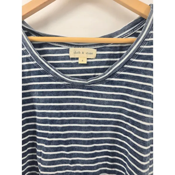 Cloth & Stone T-Shirt Womens Small‎ Blue Striped Scoop Neck Cuffed Cotton - Image 2