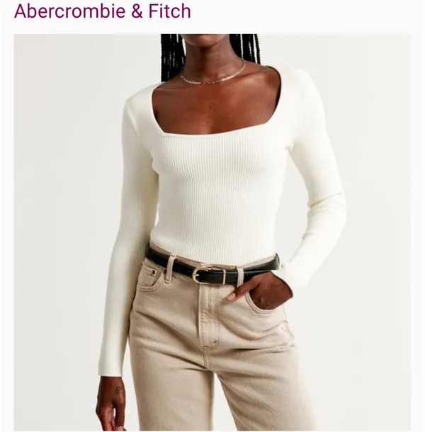 White Bodysuit Abercrombie Long Sleeve Ribbed - Image 2