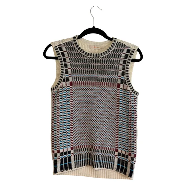 Tory Burch Sweater Vest Multicolor XS Womens Geometric Plaid Layering Knit - Image 2