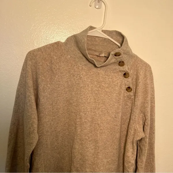 J. Crew Factory Women's Size Small Wide Button-Collar Tunic Sweatshirt Oatmeal - Image 5
