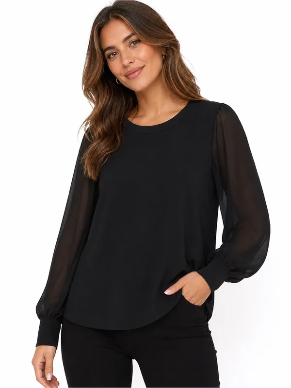 Banana Republic Black Sheer Sleeve Blouse Women’s Small Long Sleeve Top - Image 2
