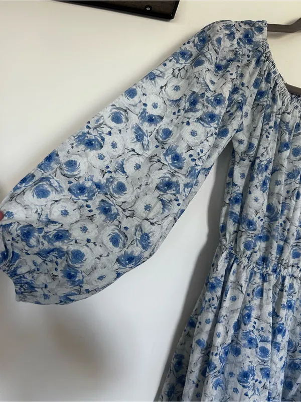 ASTR the Label Blue Floral Print Long Puff Sleeve Mini Dress Size XS - Image 4