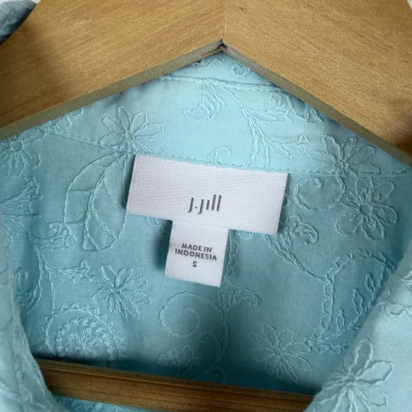 J Jill Blue Floral Paisley Embroidered Cotton Button Down Shirt Small Western - Image 4