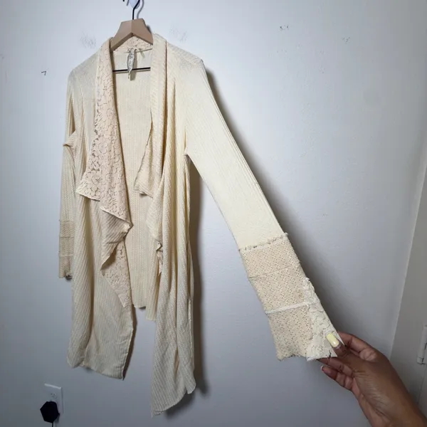 Aratta Silent Journey Women Cardigan Small Cream Lace Waffle Waterfall Boho - Image 2