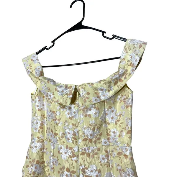 Lulus Favorite Song‎ Yellow Floral Jacquard Off-The Shoulder Mini Dress S NWT - Image 9