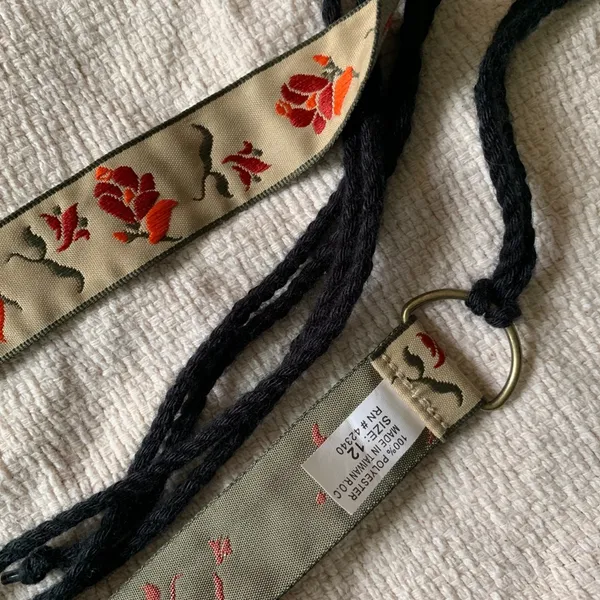 Vintage fabric tie belt with strings - Image 3