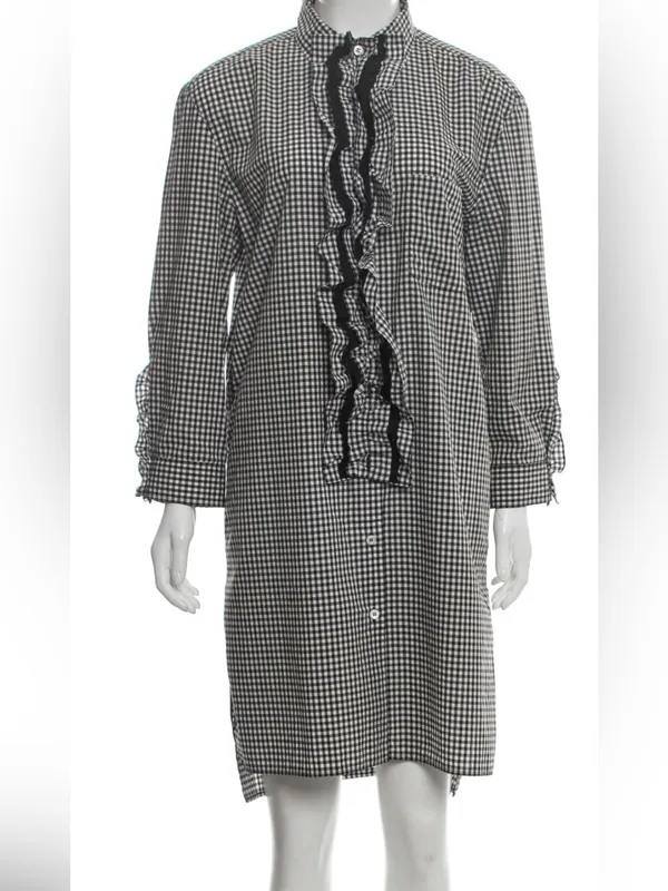 Prada Fall 2013 Gingham Black & White Shirt Dress - Image 11