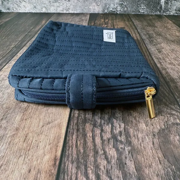 ROC Skincare Zipper Makeup Bag Dark Blue Quilted Fabric Cosmetic Pouch - Image 4