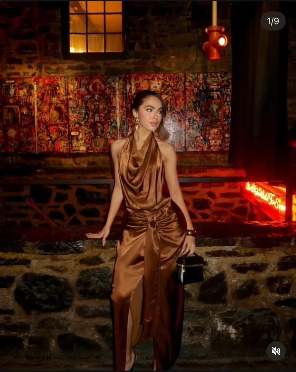 Zara Brown Satin maxi long Dress evening party holiday wedding cocktail gown - Image 3