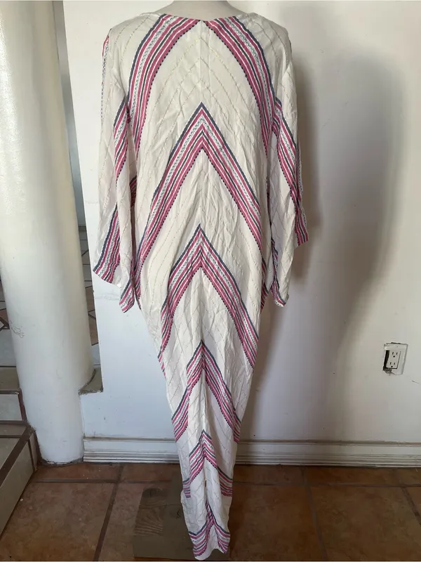 Cost Plus World Market Striped V-Neck Maxi Dress in Cream, Pink & Navy - Image 3