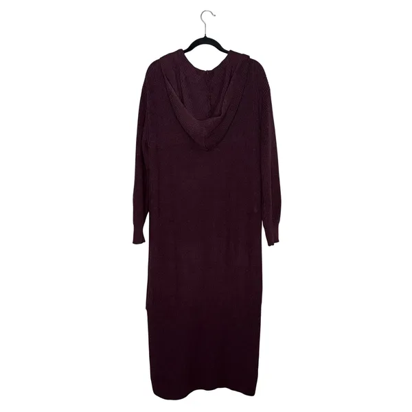 Free People Beach Claudia Midi Sweater Dress Plum Hooded V-Neck Side Slit Knit - Image 7