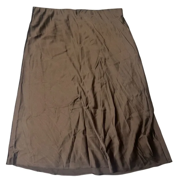 The Drop silky slip skirt midi chocolate‎ brown satin workwear minimalist large - Image 2