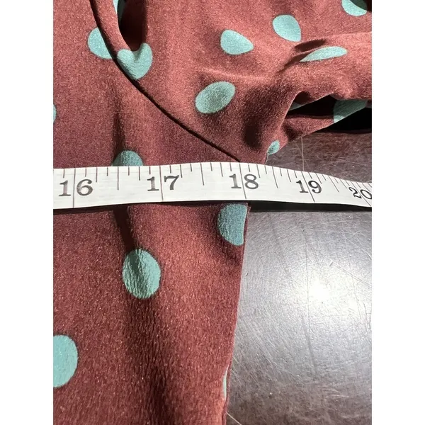Bobeau Polka Dot Dara Midi Dress Puff Sleeve Ruffle Hem Burgundy Teal Size M - Image 9