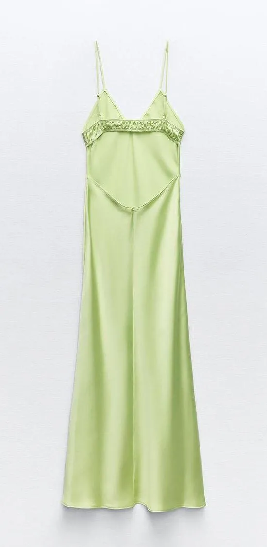 ZARA Dress light green Slip Midi Satin Effect Maxi Wedding Party - Image 12