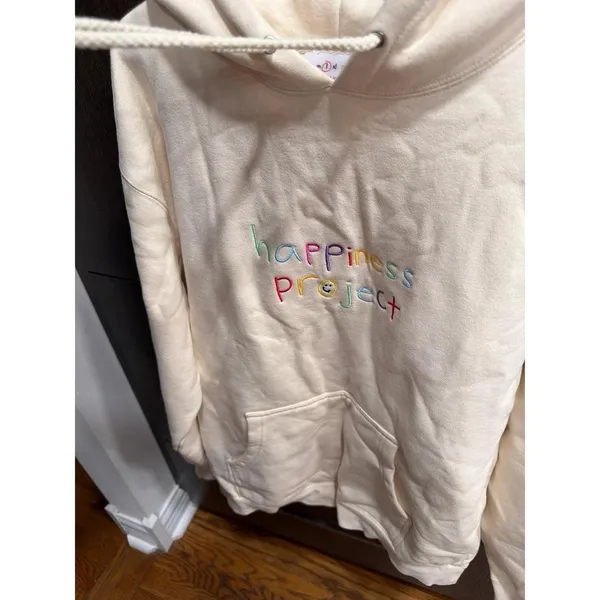 Happiness Project" hoodie multicolored embroidered solid cream women's L - Image 2