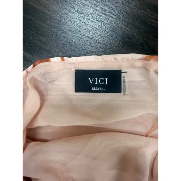 VICI One-Shoulder Pleated Floral Midi Dress Pink Brown Women's Small - Image 3