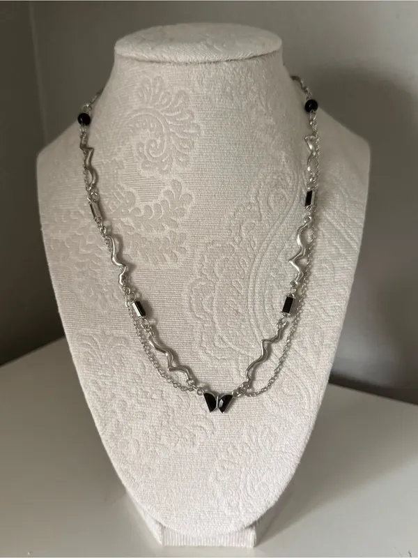 Dolls Kill Silver black butterfly layered necklace - Image 2