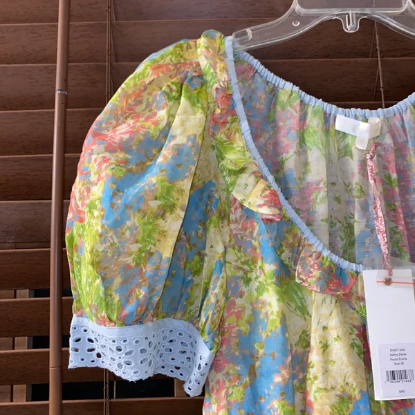 NWT $495 LoveShackFancy Pastel Fields Safiya Scoop Neck Mini Puff Sleeve Dress M - Image 10