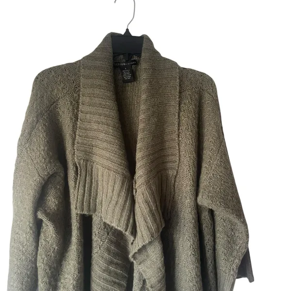 Design History Large Green Chunky Cable Knit Open Front‎ Duster Cardigan Sweater - Image 2