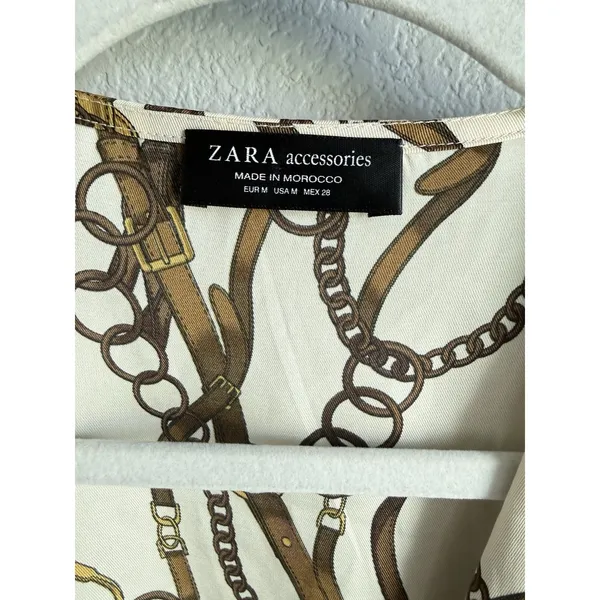 Zara Equestrian Chain Link Print Wrap Bodysuit Blouse Top Gold Brown Ivory Sz M - Image 9
